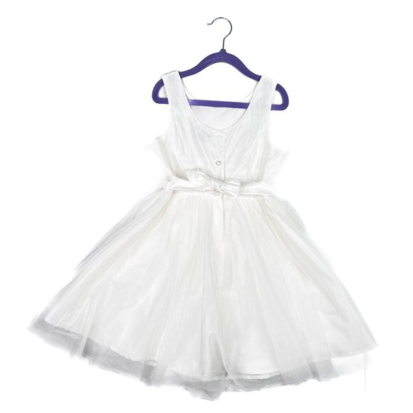 Zunie Girls' Fit & Flare Sleeveless Off-White Satin Bow Tule Party Dress Size 6 - Picture 2 of 7